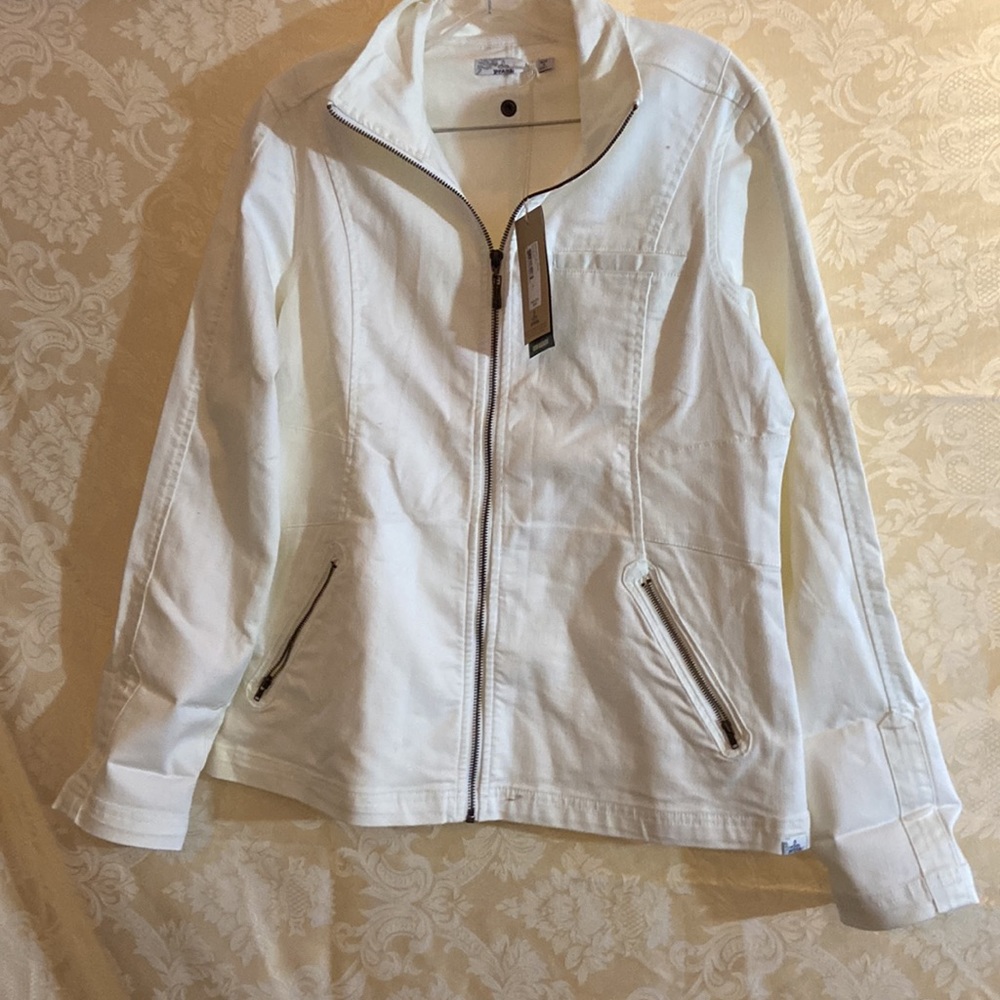 White Prana zip up fall jacket Organic cotton size large new with tags - Picture 7 of 8